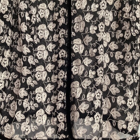 Talbots Womens Sheer Floral Embroidered Jacket Size 12 Black & White Nylon/Rayon - Picture 11 of 15